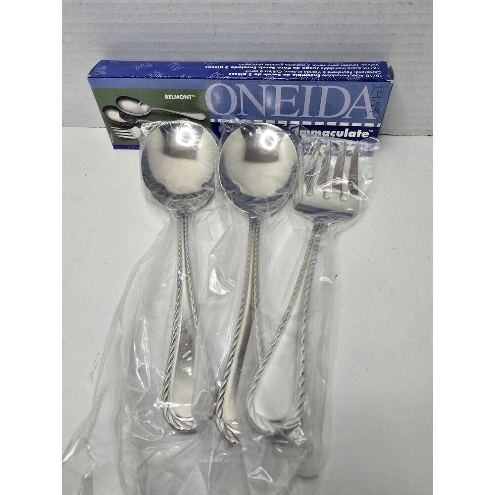 Oneida Belmont Immaculate 18/10 Stainless Steel 3 Pc Serving Salad Set New
